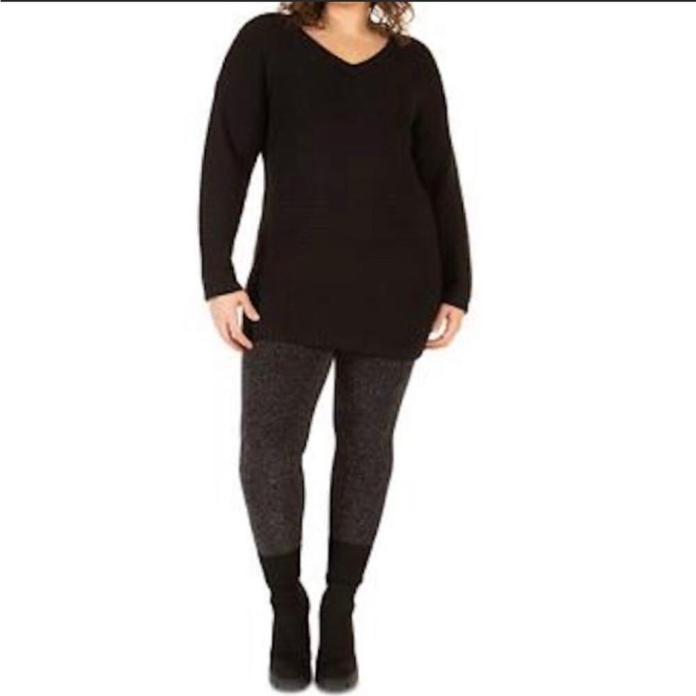 New Black Tape_ Plus Size 0X Knit Long Sleeve V-Neck Short Sweater Dress Tunic